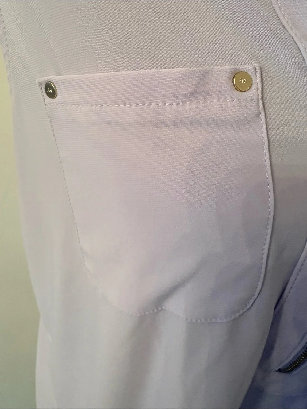 Anne Klein Lavender Sleeveless Zip & Pocket Blouse Boho Preppy Designer Layering